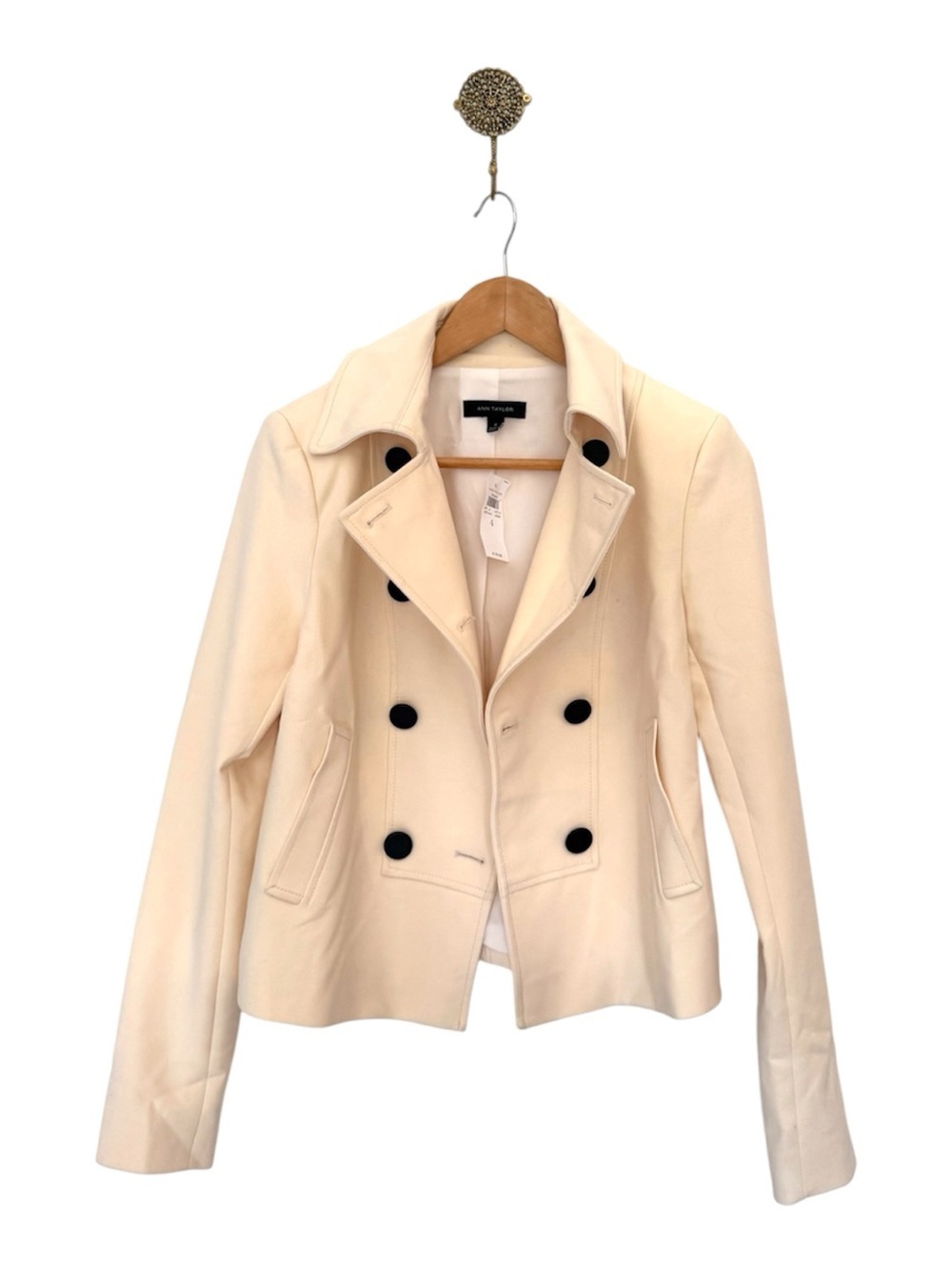 Ann Taylor | Cream Double-Breasted Fitted Crop Blazer, Size 4, NWT - Picture 2 of 15